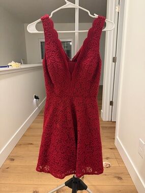 City Studio Red Lace V-Neck Mini Dress